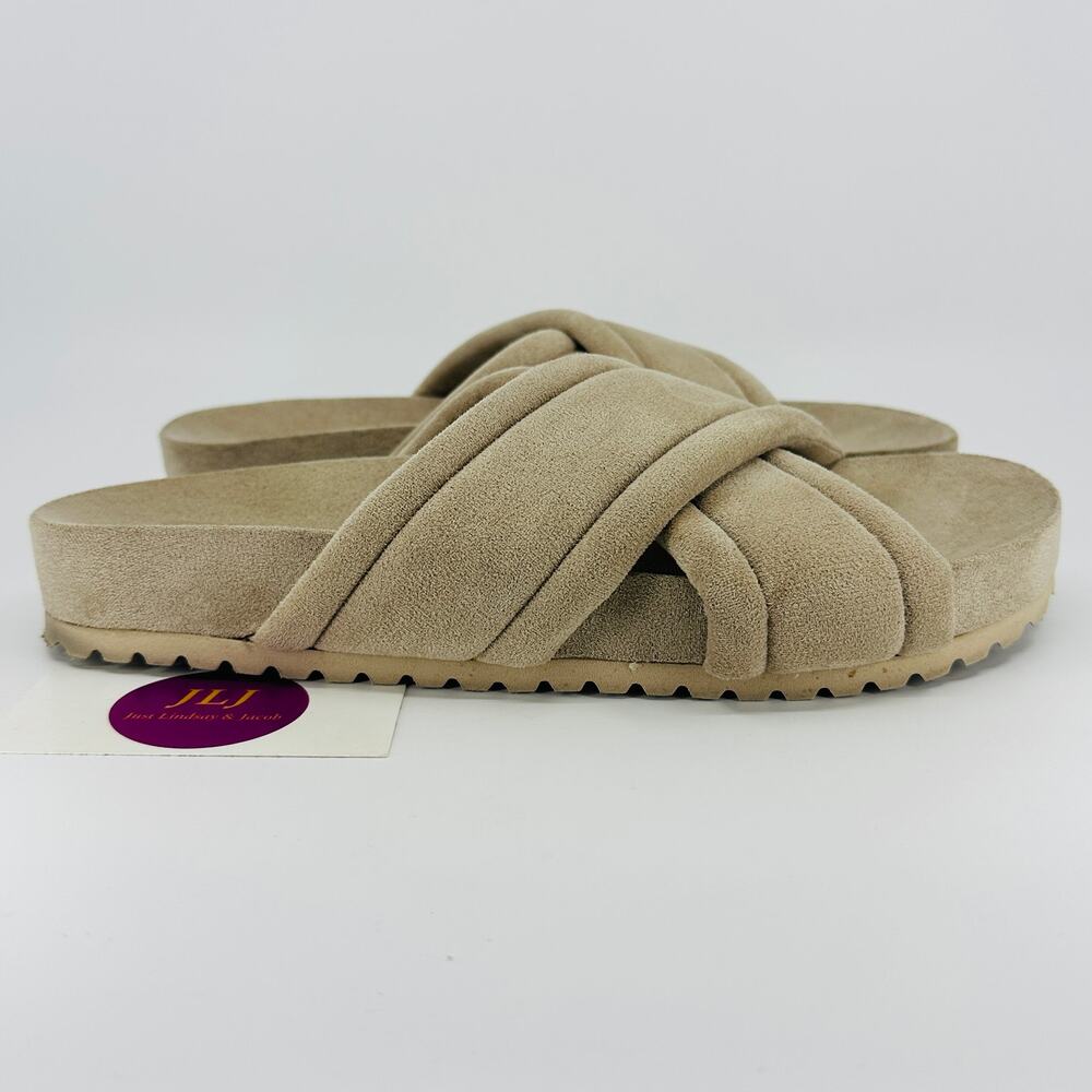 Varley Women's Ronley Quilted Mink Faux Suede Crossover Slide Sandals Size 10